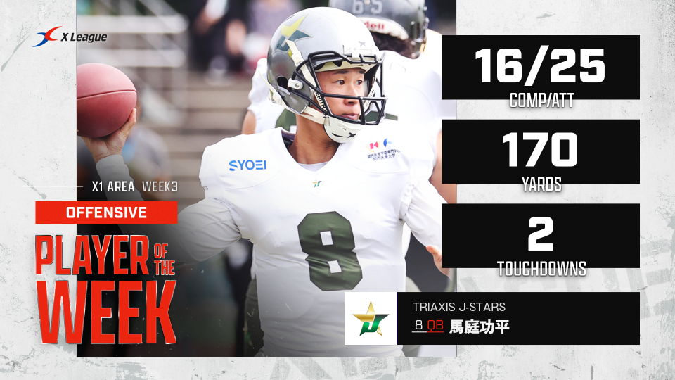 チームガイスト　中国 X1 Area週間MVP】第3節は西日本勢オフェンスの活躍が目立つ